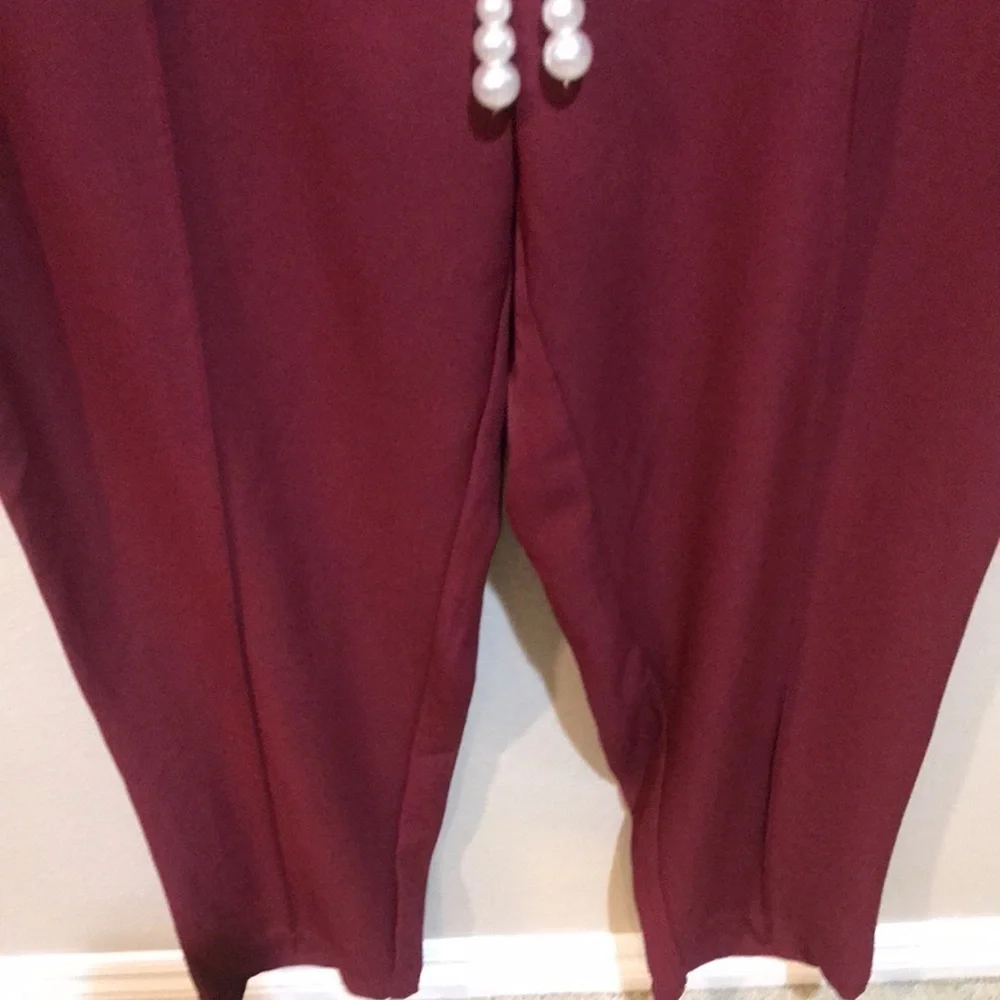 NWT Nicole Miller Cabernet Dress Pants w/Pockets Faux Pearl Belt Sparkle Bow-10